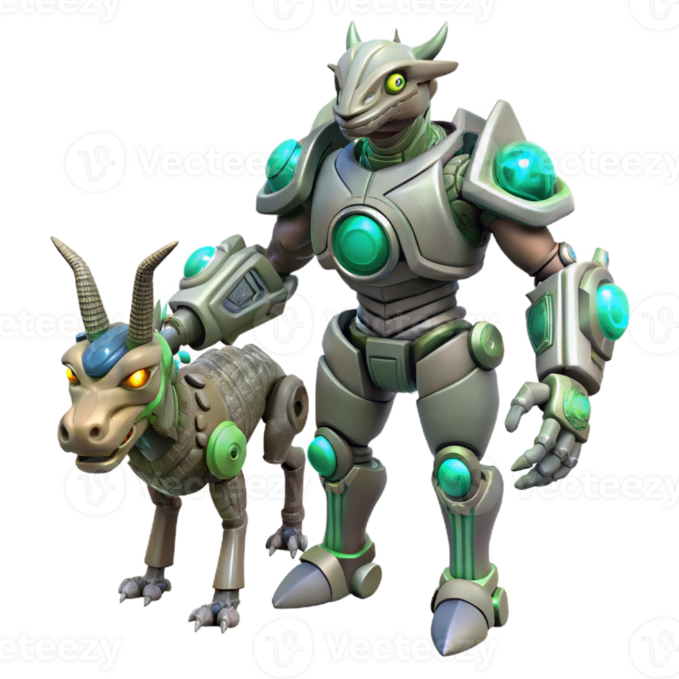vibrant rustic MechWarrior and Dragonoid 3D Render genuine png