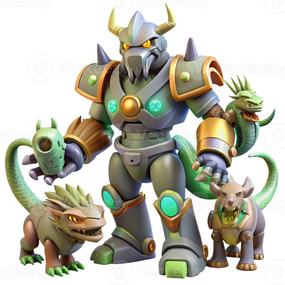 serene modern 3D Render of Robotic Creature and Companions high resolution png