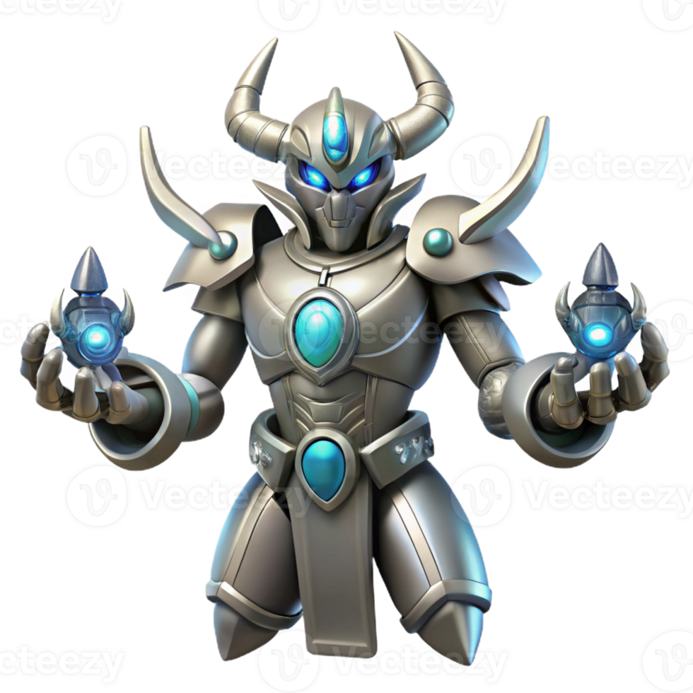 extraordinary rustic 3D Render Silver Robot Knight premium png