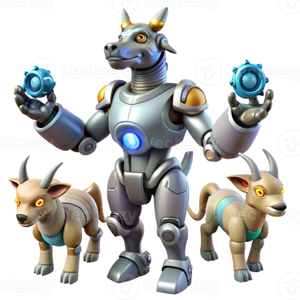 elegant rustic 3D Render Robotic Dog with Goat Companions authentic png