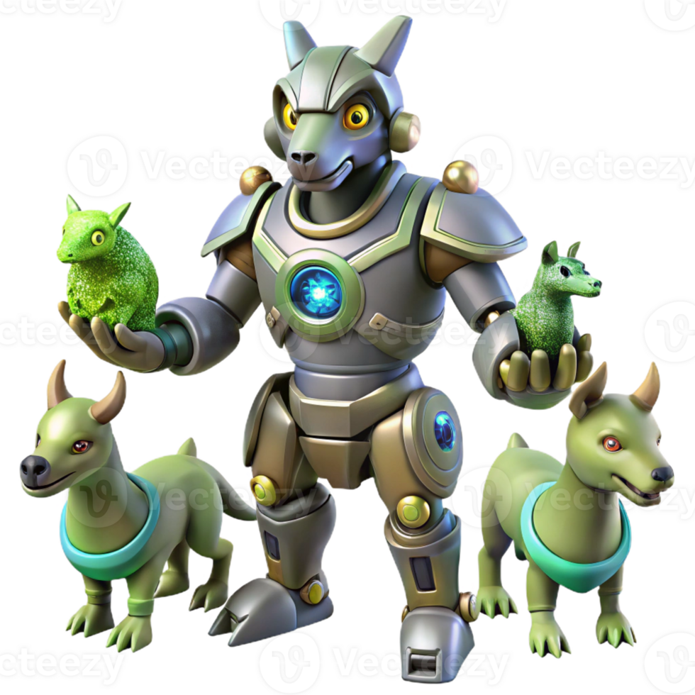 serene classic 3D Render of a Robotic Canine with Creatures authentic png
