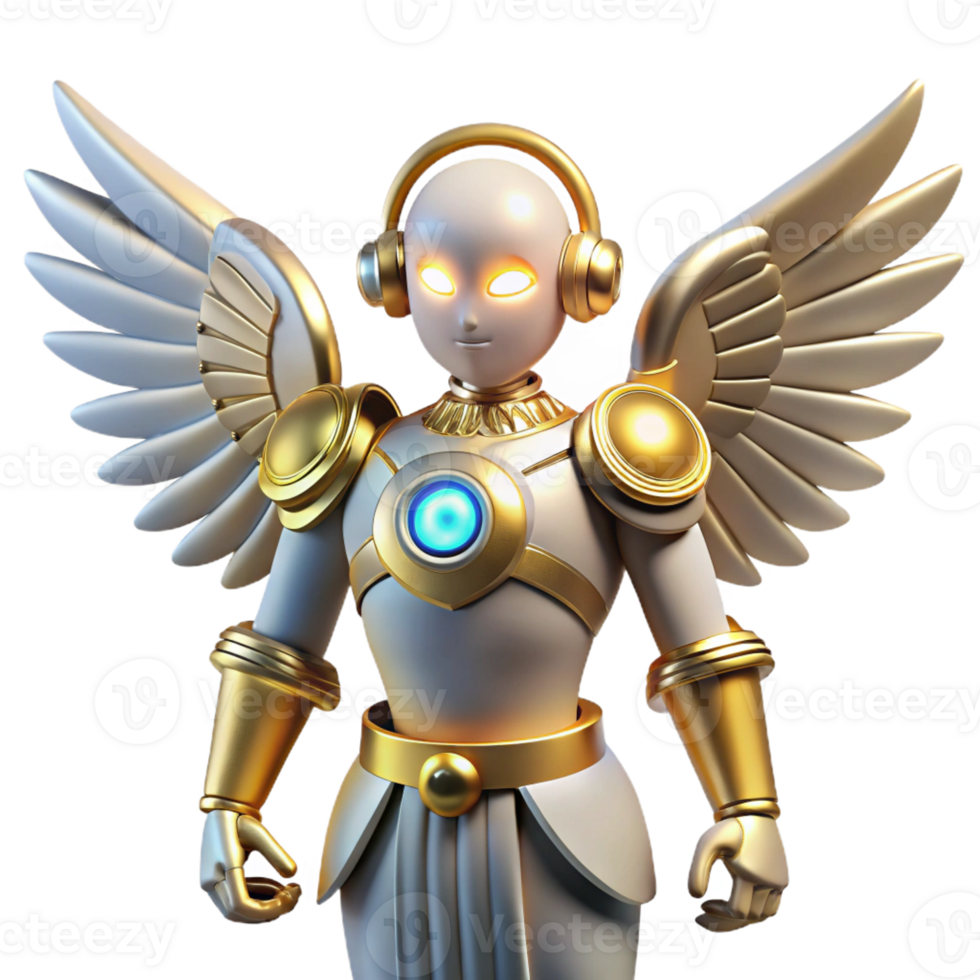 elegant minimalist Angelic Robot 3D Render high resolution png
