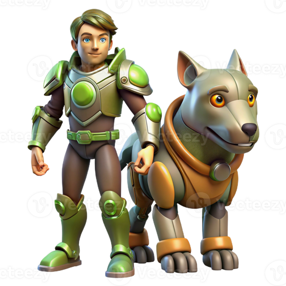 dramatic creative 3D Render Boy and Robot Dog authentic png