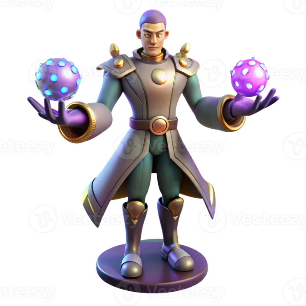 wonderful modern 3D Render Fantasy Wizard with Glowing Orbs 4K png