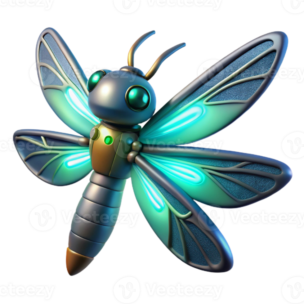 extraordinary contemporary Glowing Robotic Dragonfly 3D Render original png