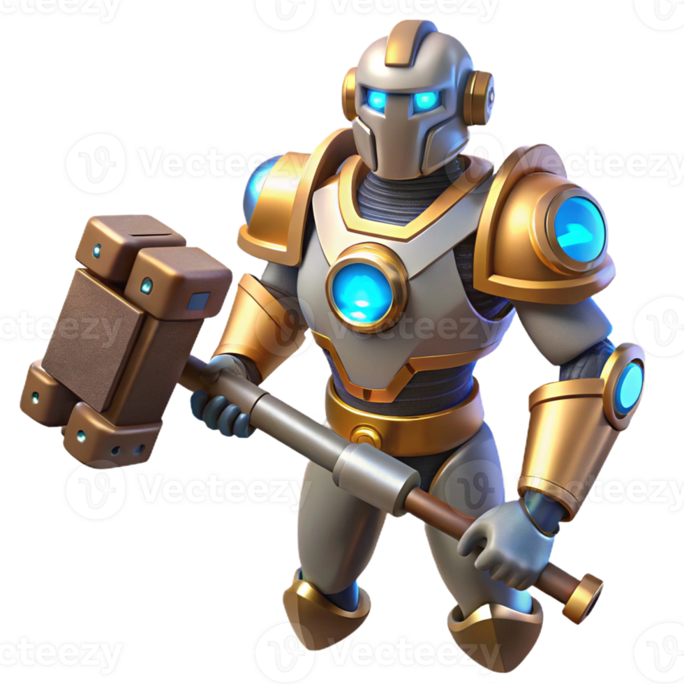 extraordinary modern 3D Robot Illustration Mighty Hammer high resolution png