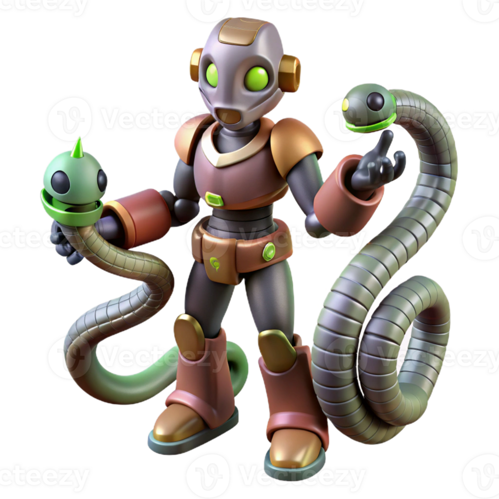 dramatic rustic 3D Robot with Snakes Illustration original png