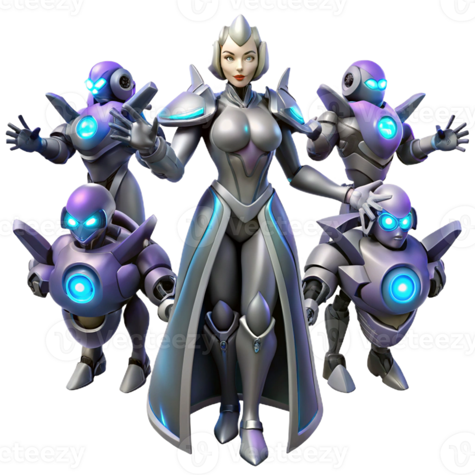 elegant rustic Futuristic Robot Team 3D Illustration high quality png