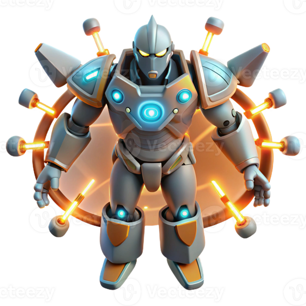 serene minimalist Powerful Robot 3D Render original png