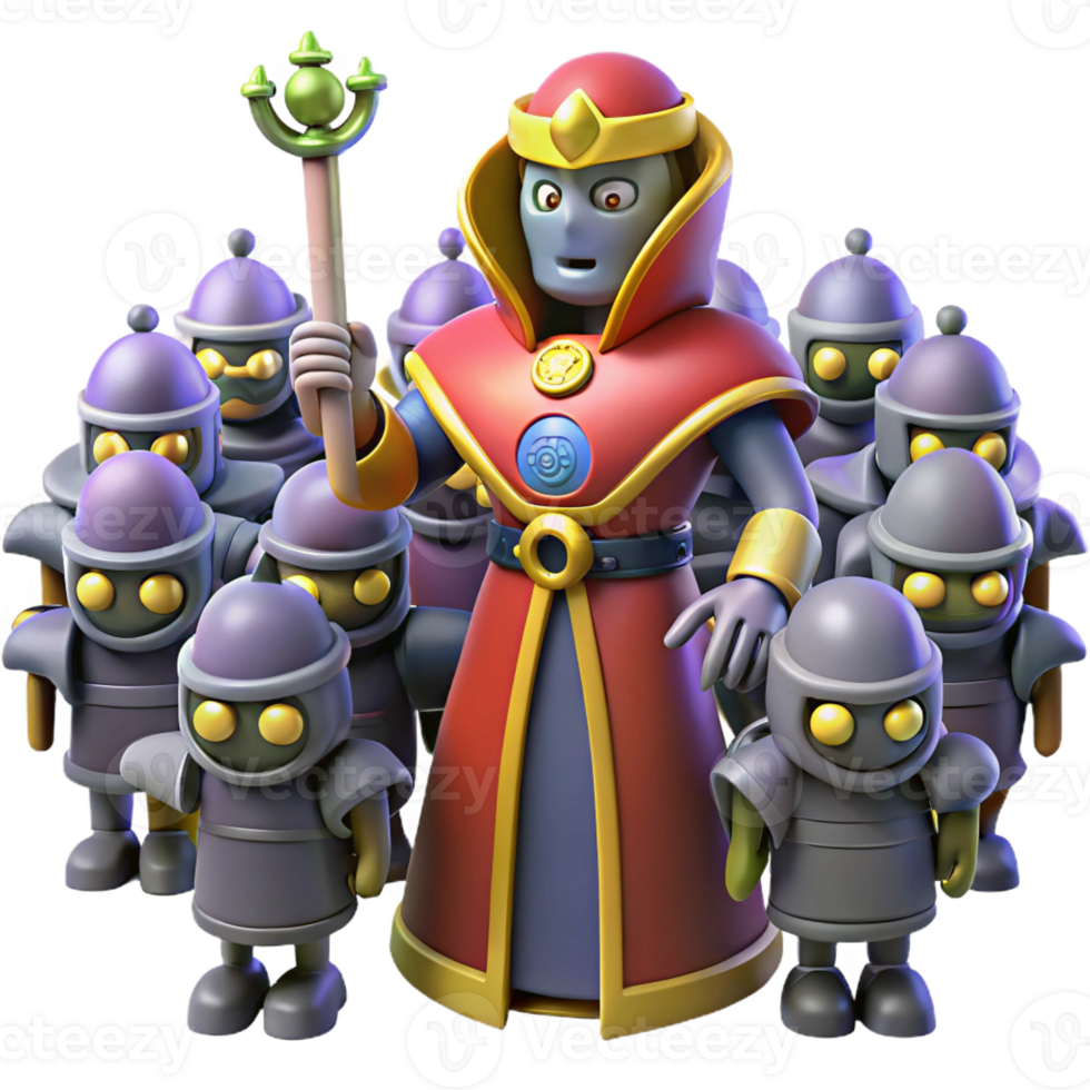 magnificent abstract 3D Illustration King and Robot Army 4K png