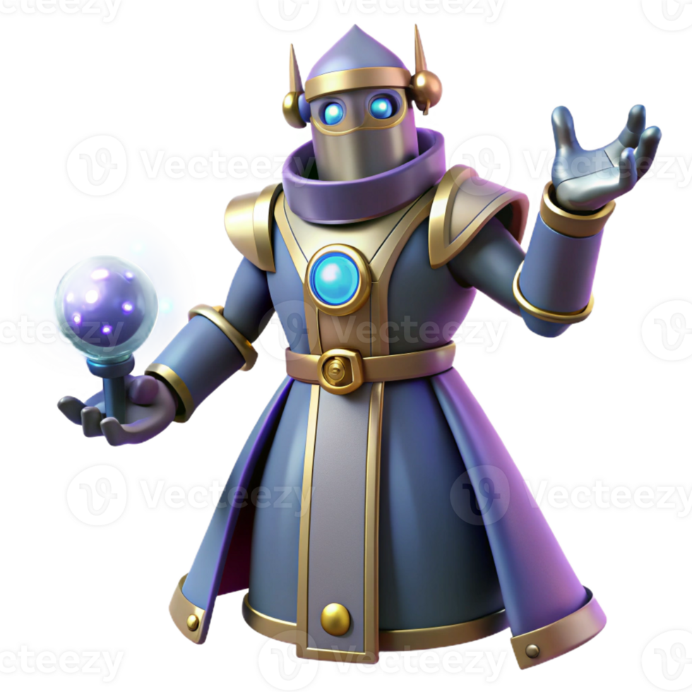 serene classic 3D Render of a Robotic Wizard exclusive png