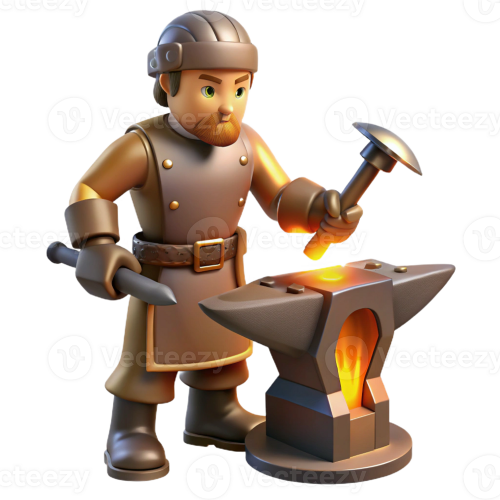 elegant minimalist Blacksmith 3D Render Crafting Metal at the Anvil high resolution png