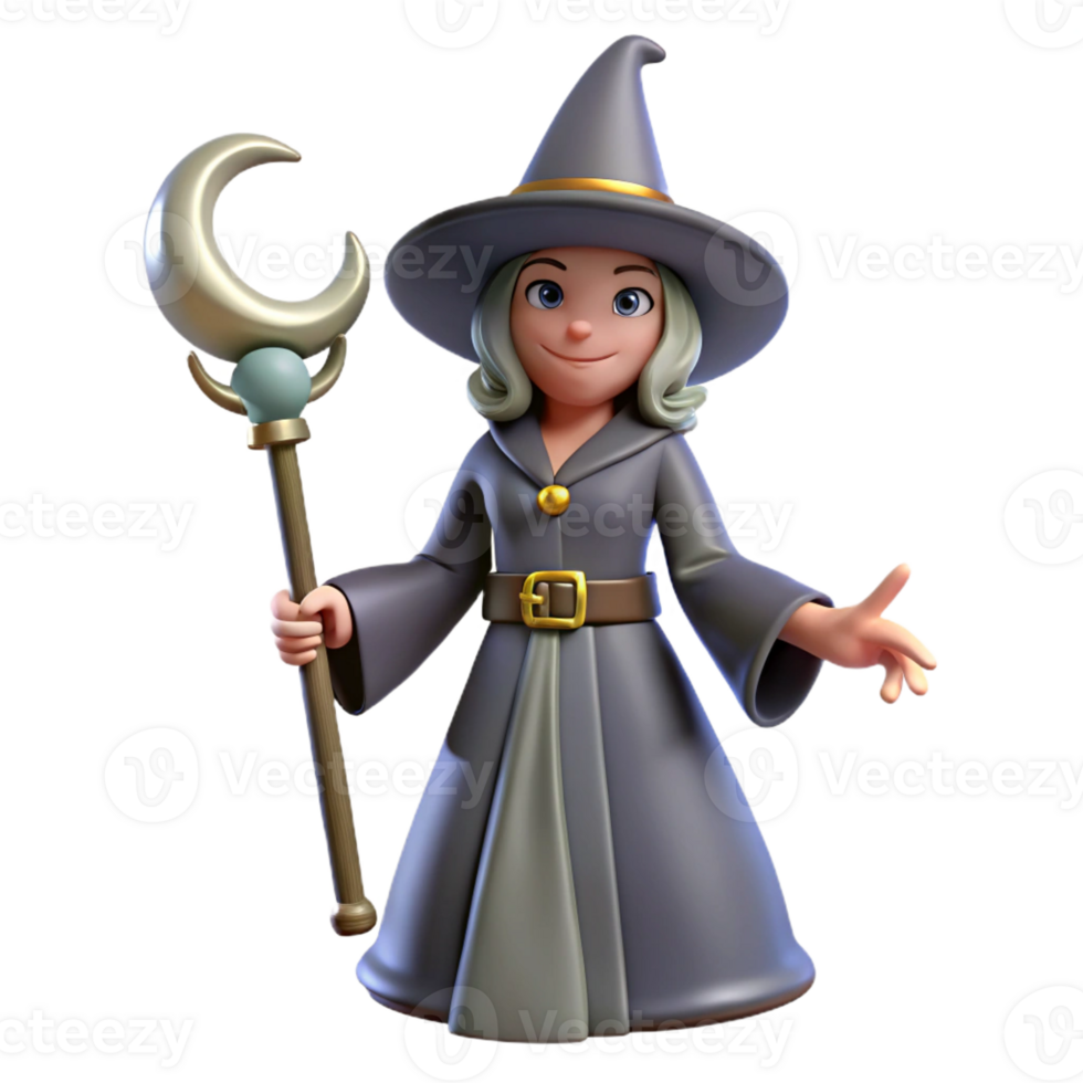 dramatic classic Friendly 3D Witch Illustration high quality png