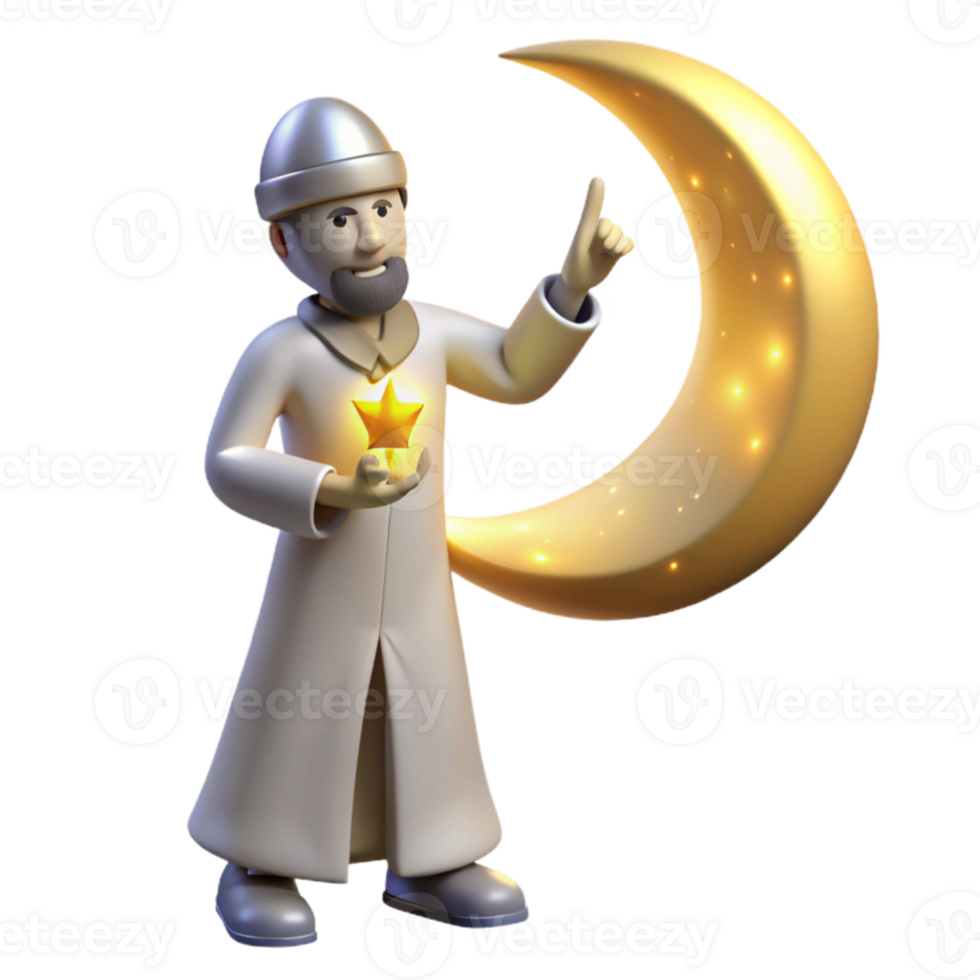 extraordinary abstract 3D Render Crescent Moon Star Character Illustration genuine png