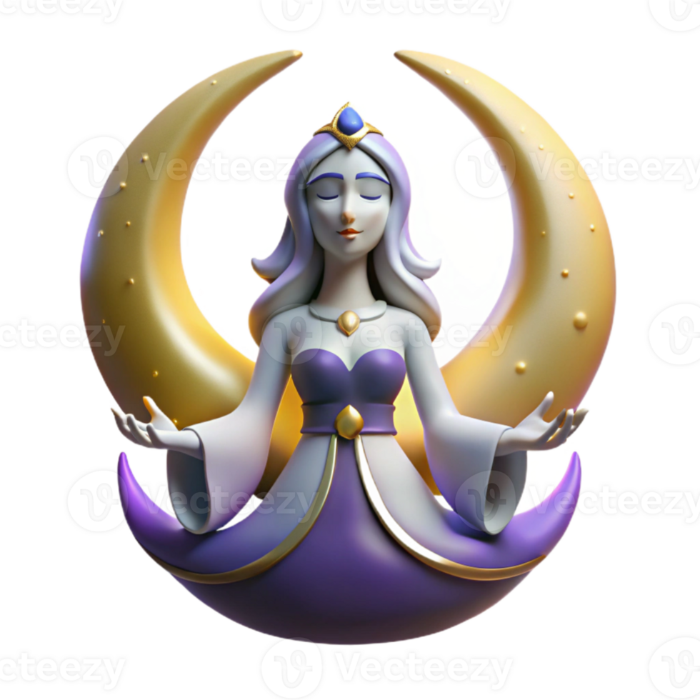 vibrant classic Serene Moon Goddess 3D Render authentic png