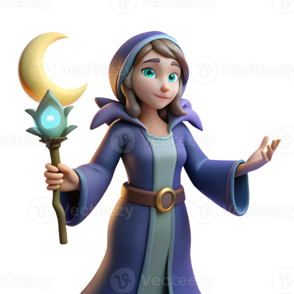elegant traditional 3D Render of a Young Female Wizard authentic png