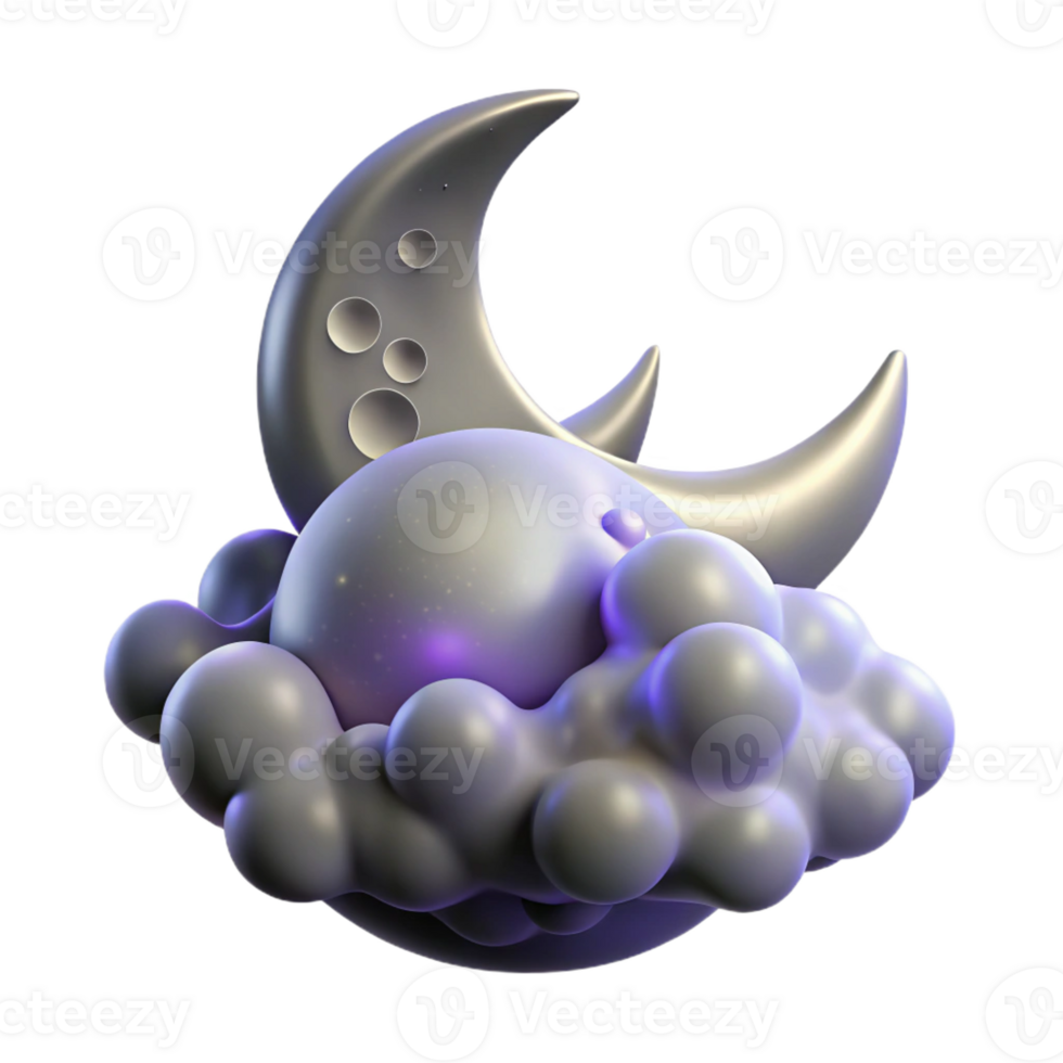 wonderful minimalist 3D Render Crescent Moon Cloud Dream exclusive png