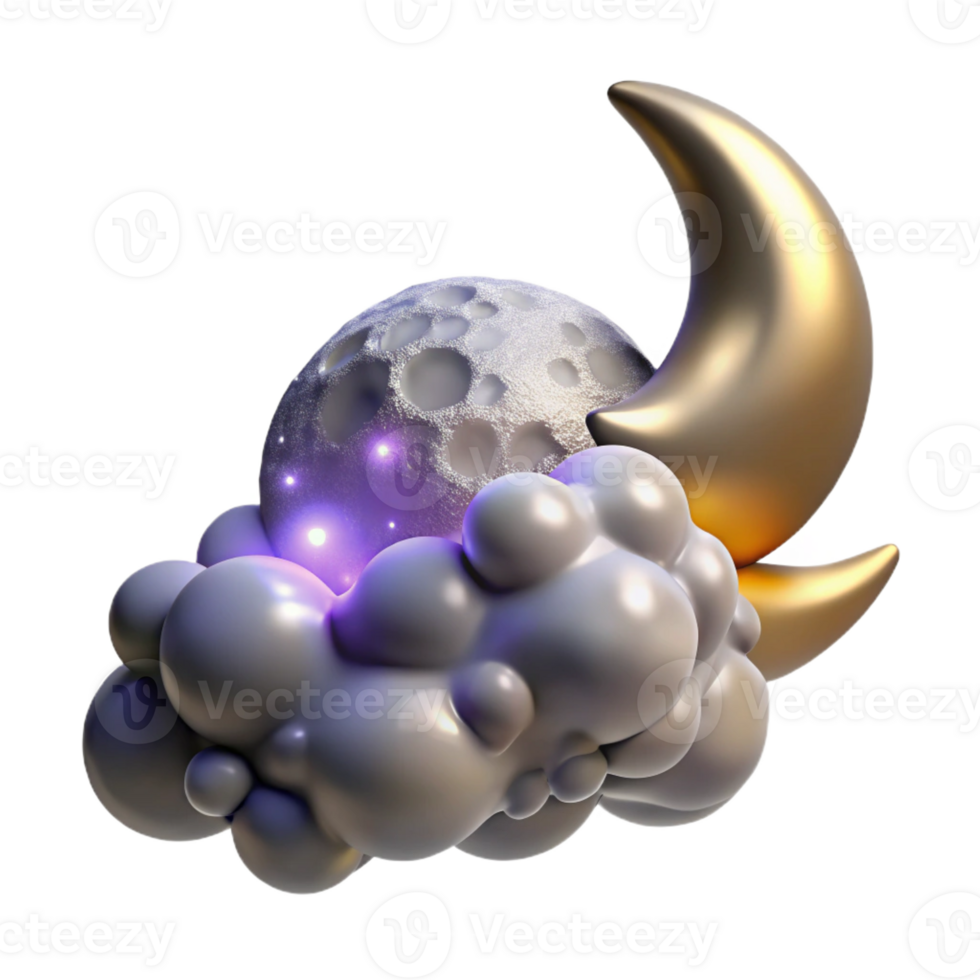 impressive minimalist 3D Moon Cloud Crescent Illustration authentic png