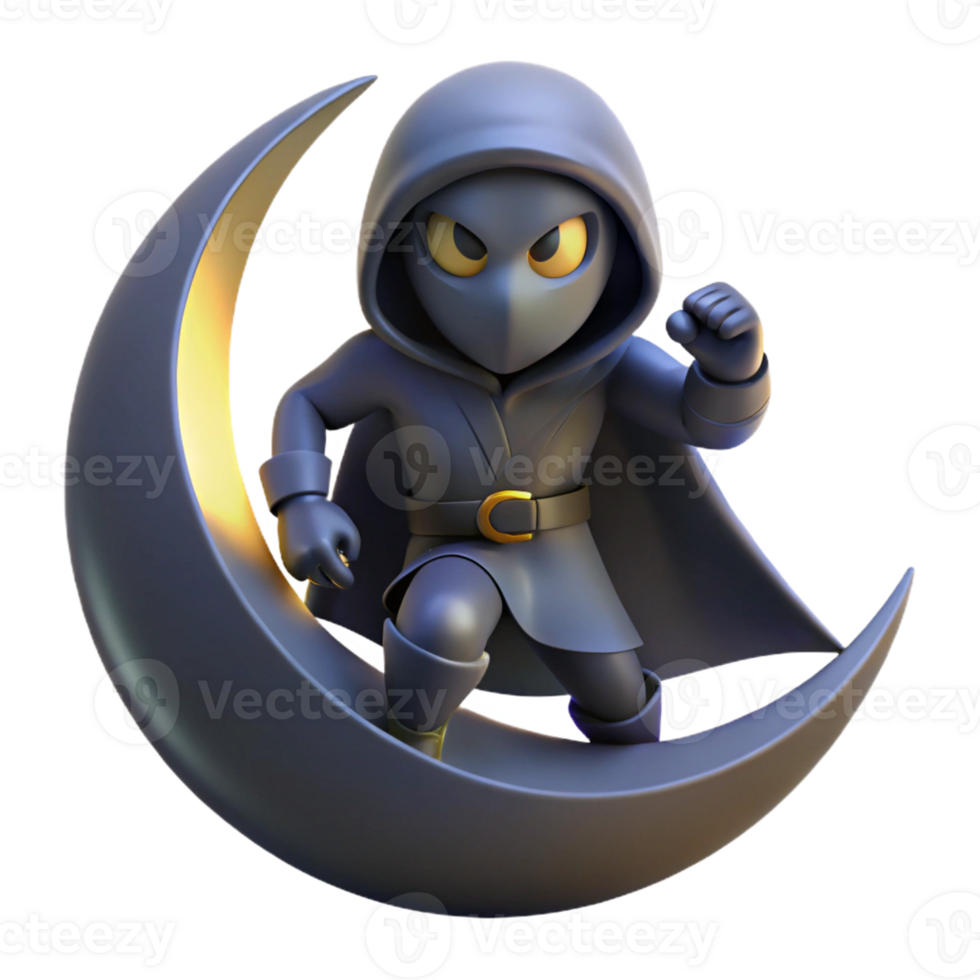 wonderful traditional 3D Render Night Character on Crescent Moon high quality png