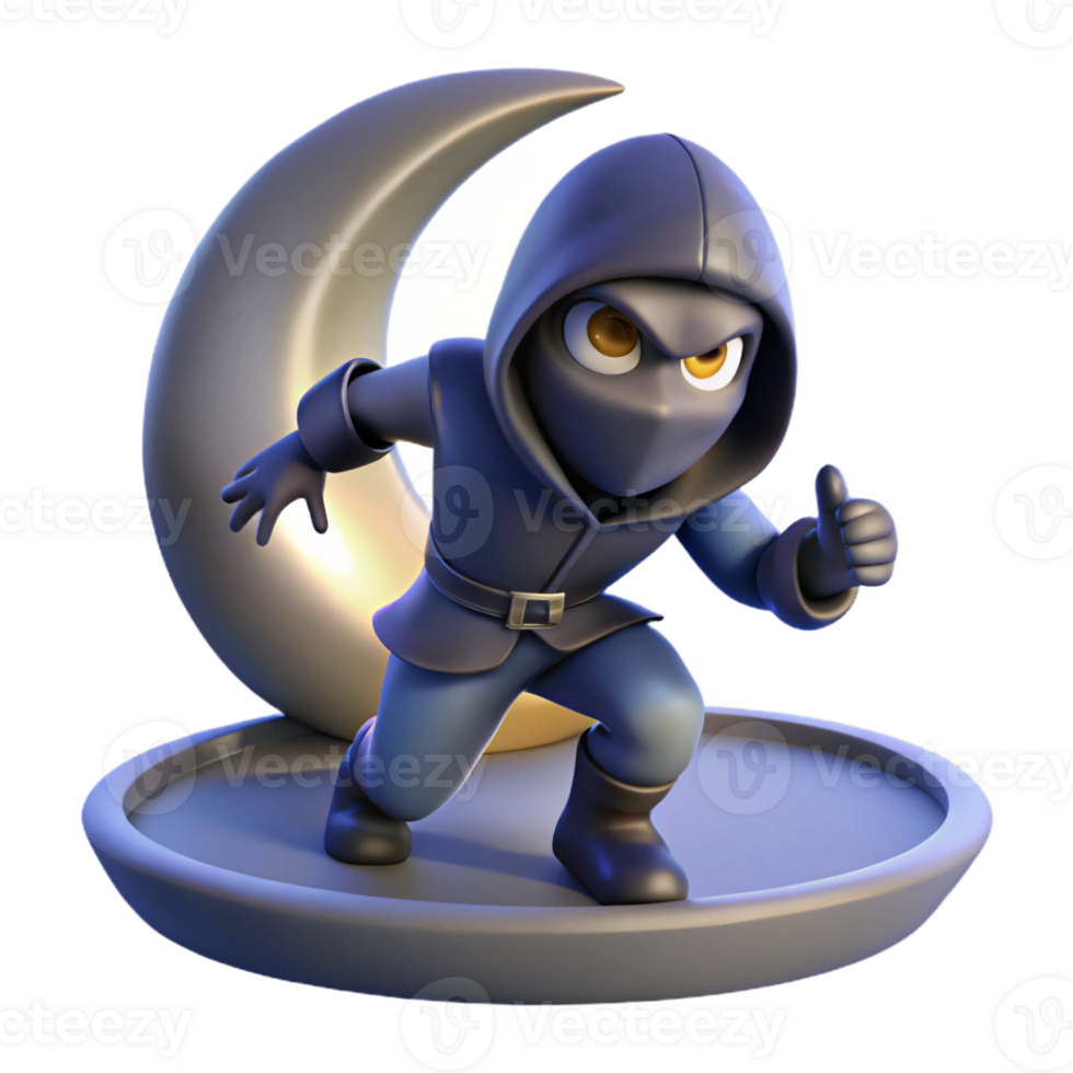impressive minimalist 3D Render Night Ninja Cartoon high quality png