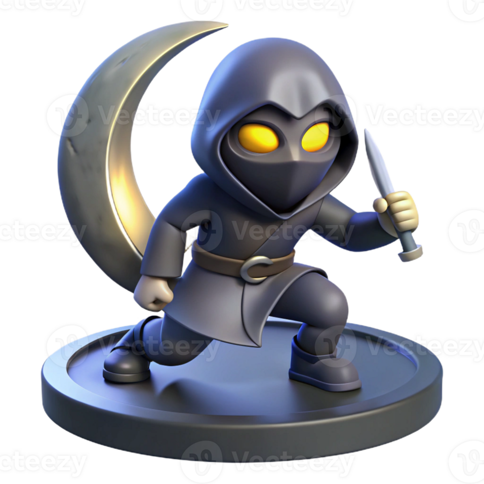 beautiful rustic 3D Render Crouching Assassin with Crescent Moon exclusive png