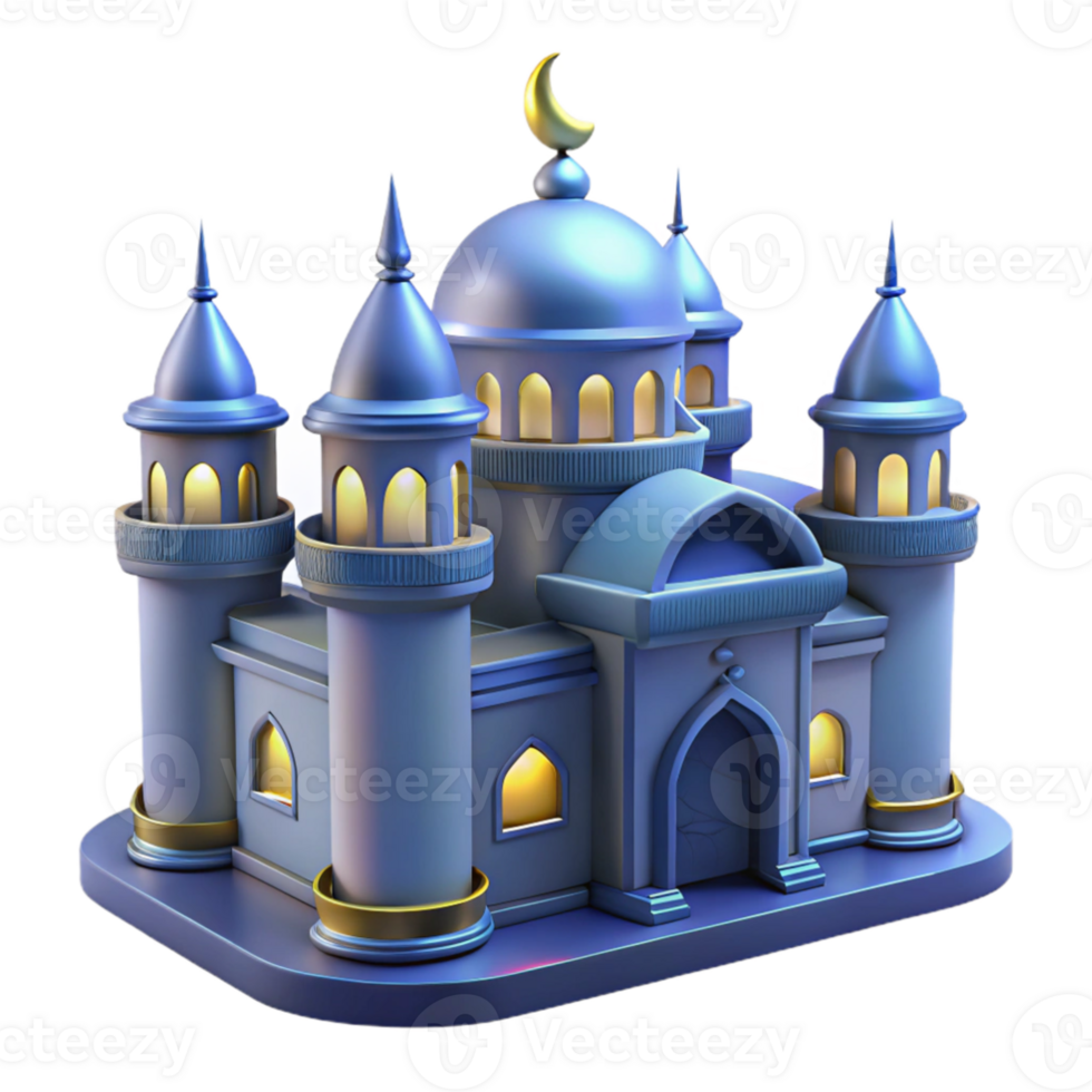 vibrant artistic 3D Model of a Mosque at Night 4K png