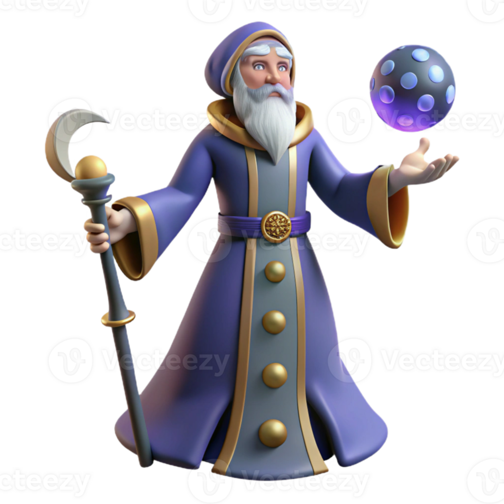 serene rustic 3D Render Wizard Staff Moon Magic authentic png