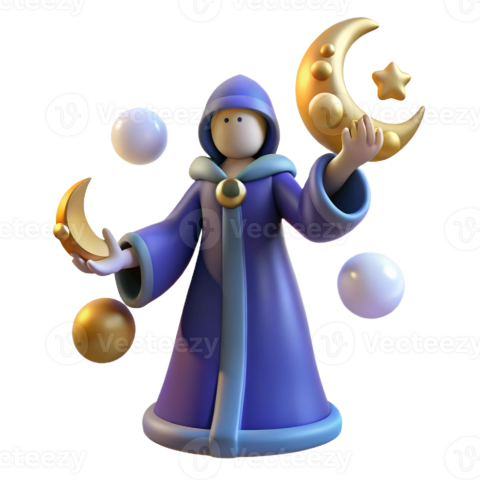 elegant creative 3D Render Wizard Moon Magic Illustration high resolution png
