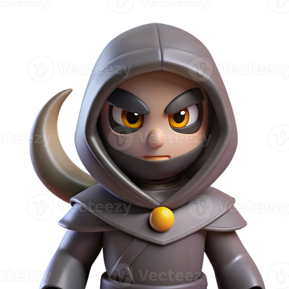 beautiful minimalist 3D Render of a Cartoonish Hooded Figure premium png