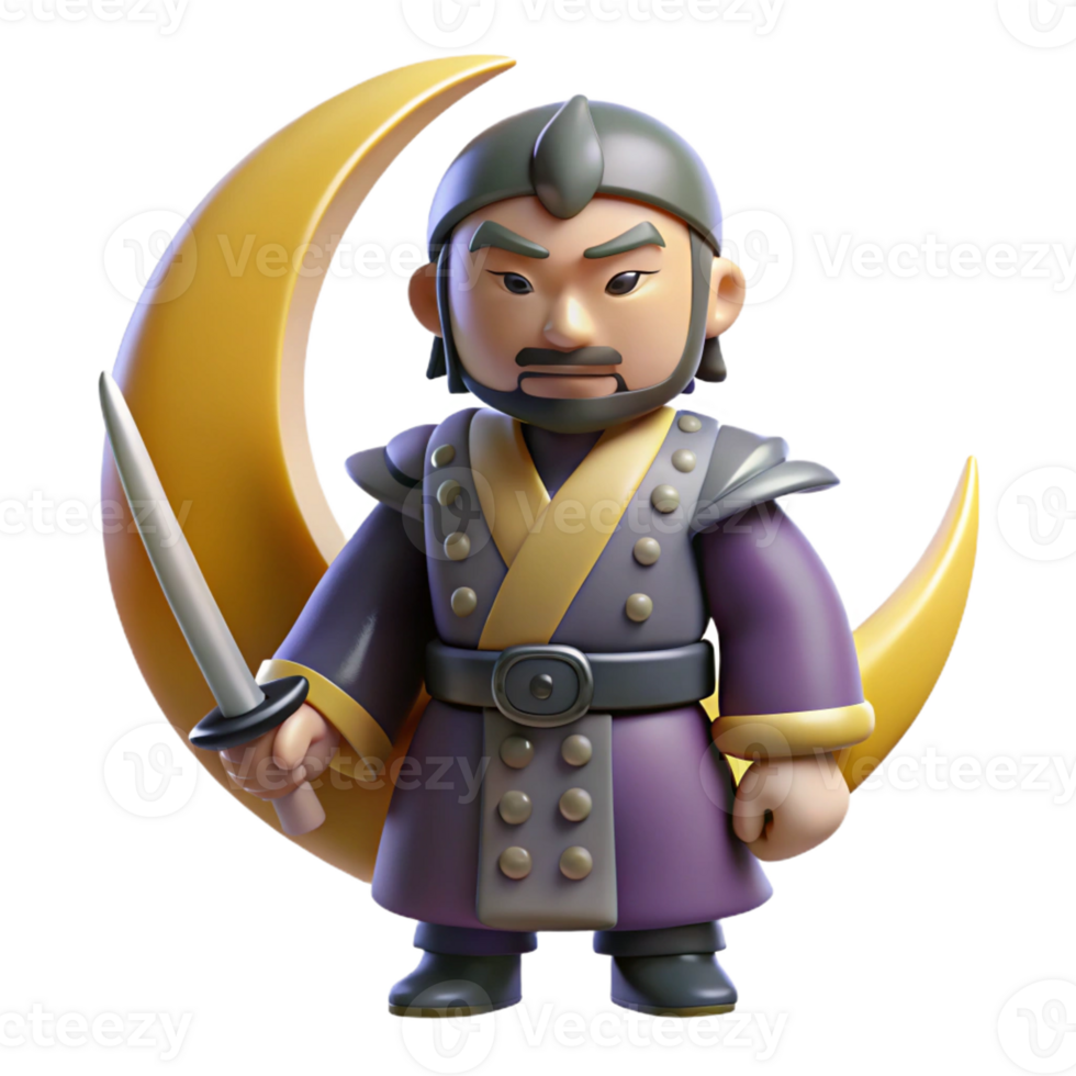 impressive modern 3D Render Asian Warrior Crescent Moon premium png