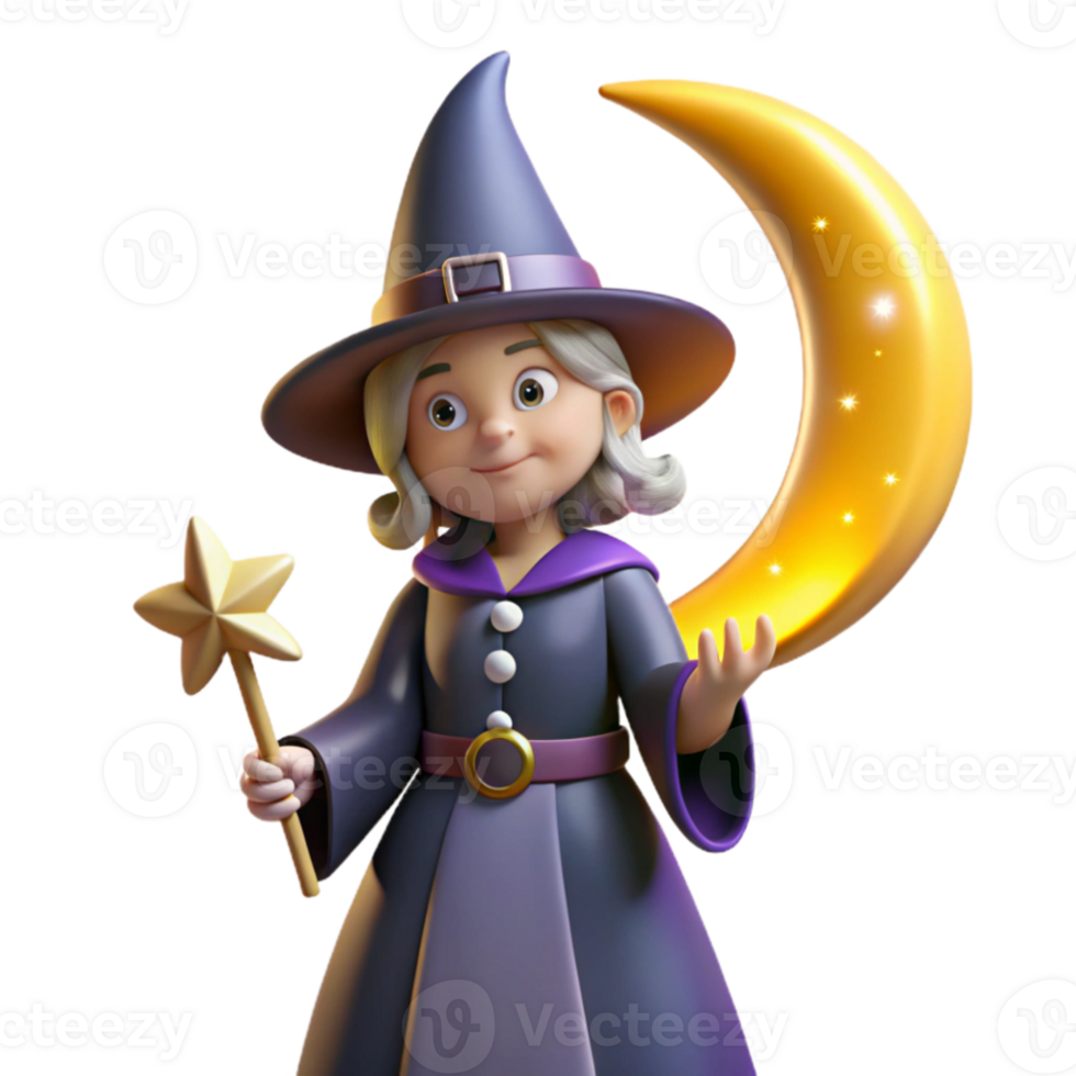 impressive artistic 3D Render of a Cute Witch detailed png