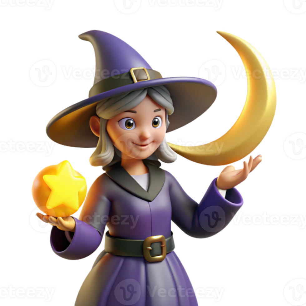 elegant vintage 3D Render of a Cute Witch authentic png