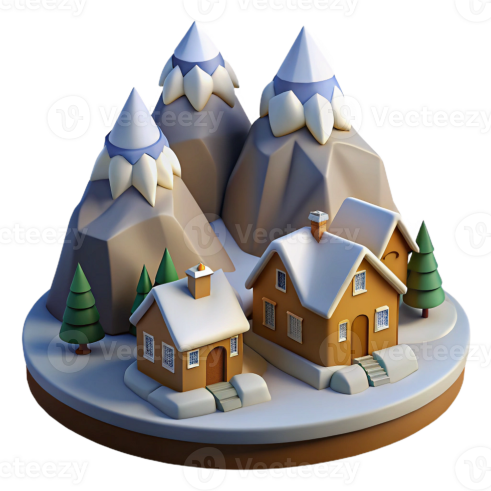beautiful creative Winter Village 3D Render high quality png