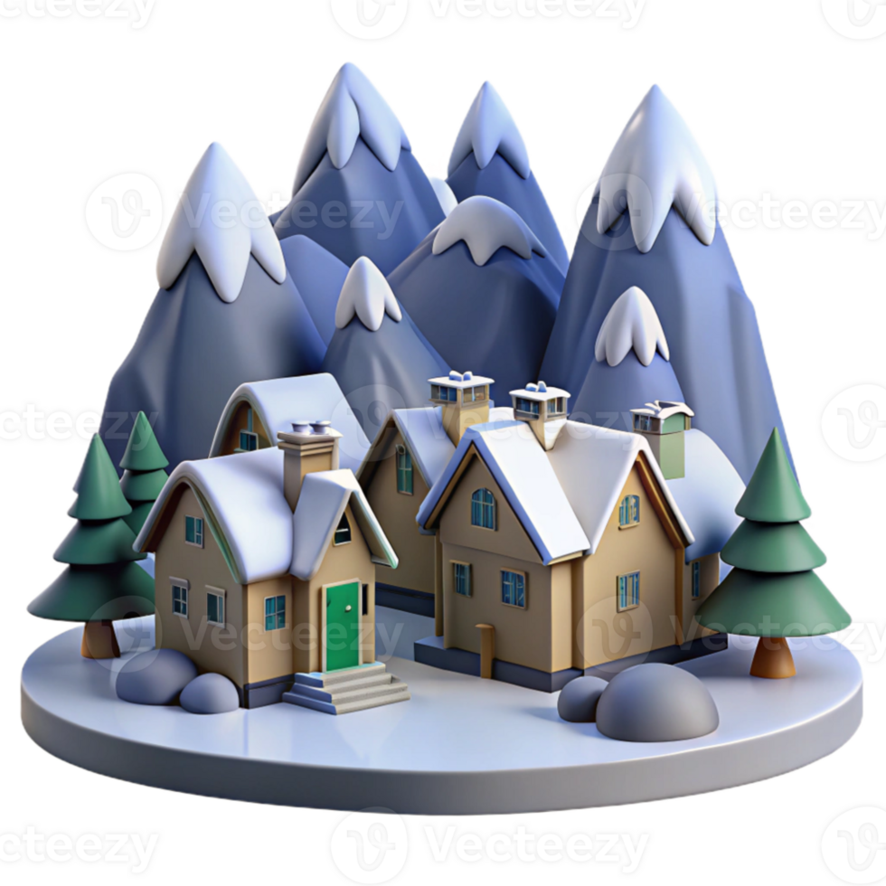 stunning abstract Snowy Village 3D Illustration genuine png