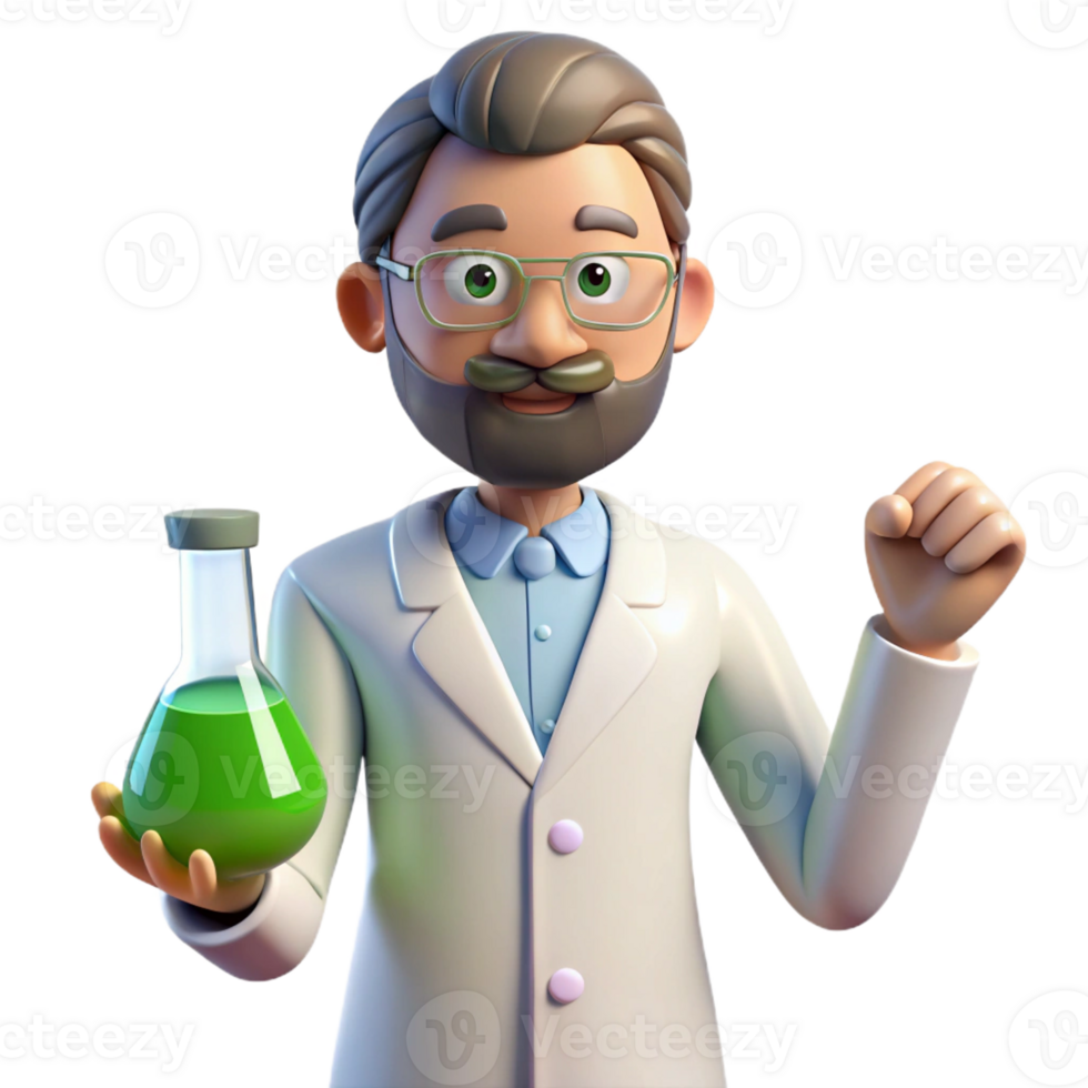 wonderful artistic 3D Cartoon Scientist Holding Beaker detailed png
