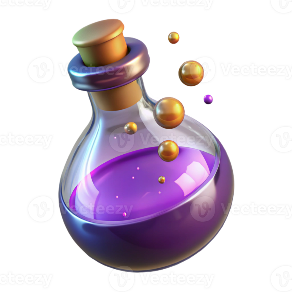 serene artistic 3D Render Purple Potion Bottle original png