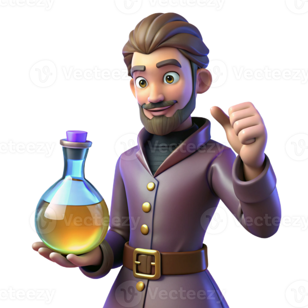 magnificent modern 3D Cartoon Alchemist with Potion professional png