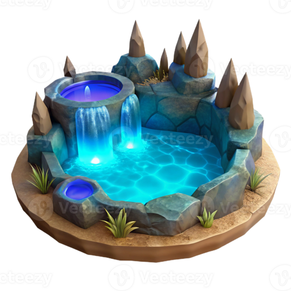vibrant modern Fantasy Waterfall Pool 3D Render original png