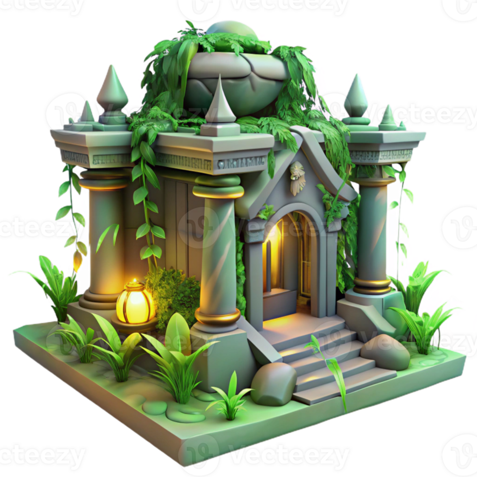 beautiful abstract Overgrown Temple 3D Render authentic png