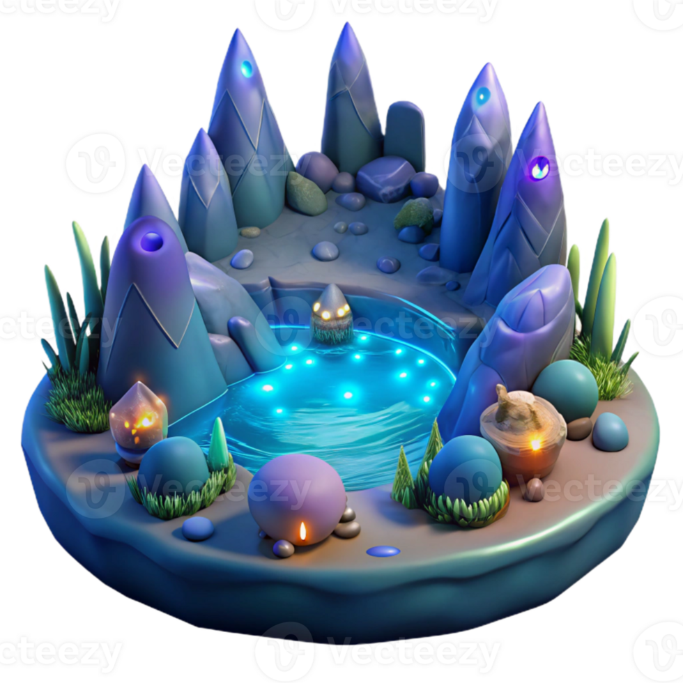 elegant artistic Enchanted 3D Fantasy Lake Illustration high resolution png