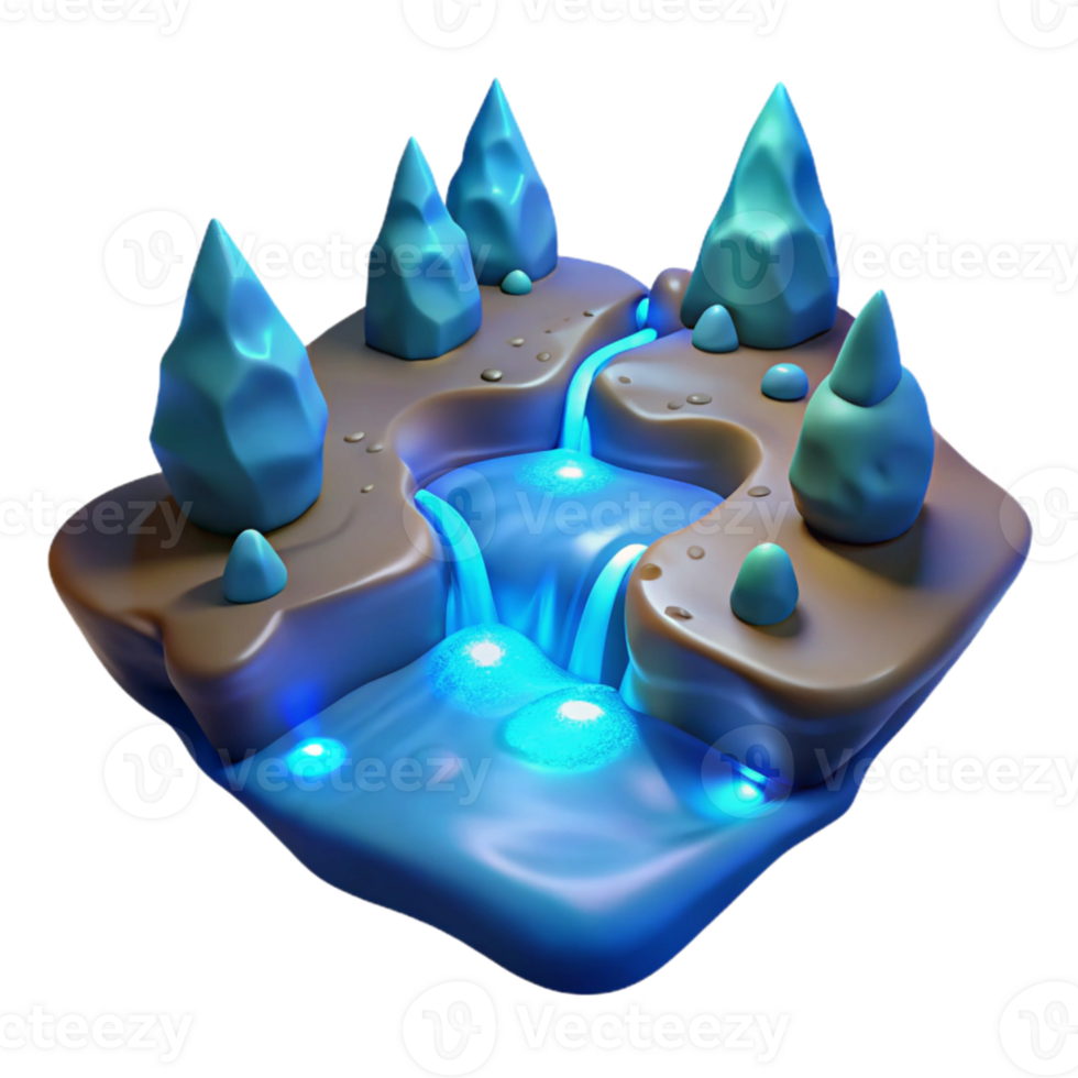 dramatic artistic Enchanted Waterfall 3D Render authentic png