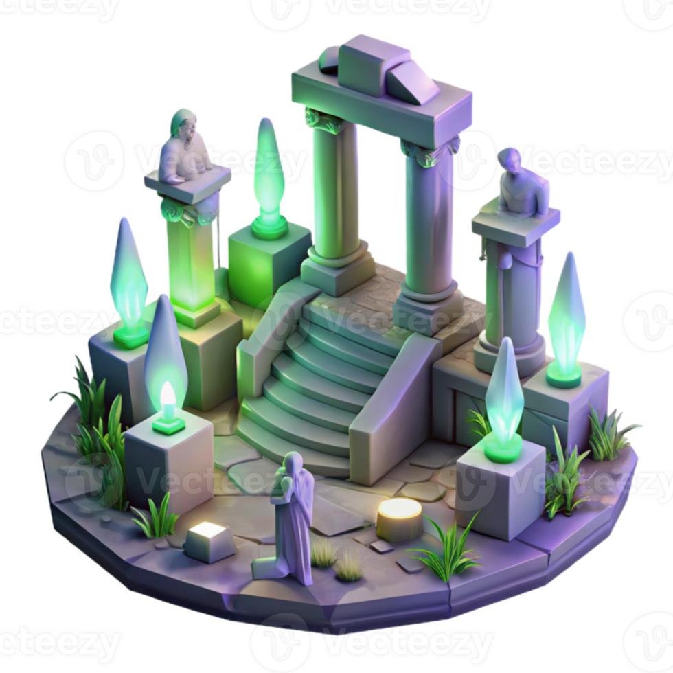 beautiful traditional 3D Stylized Ancient Ruins Illustration high resolution png