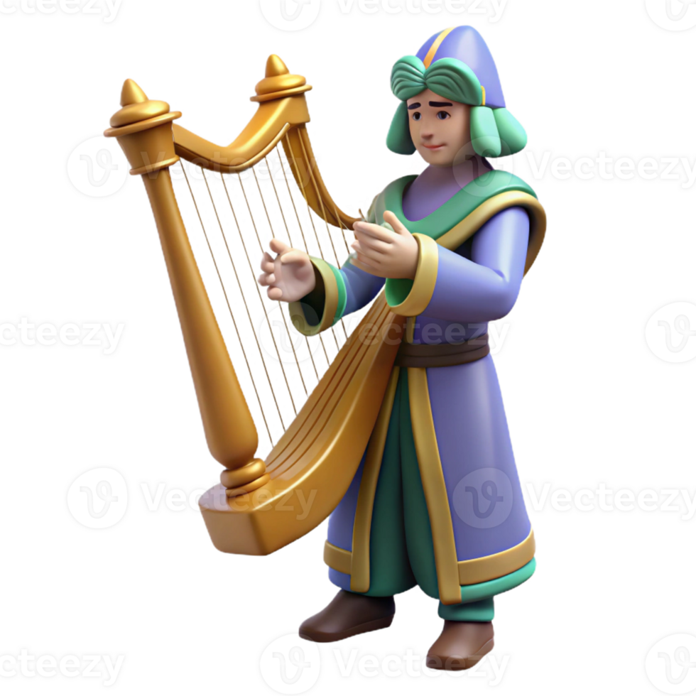 elegant modern 3D Render of a Musical Harper authentic png