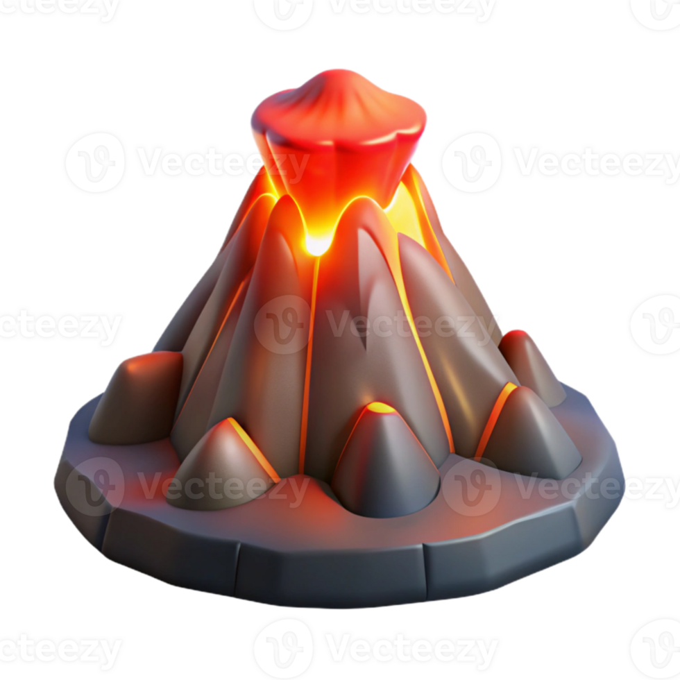 dramatic contemporary Cartoon Volcano 3D Render authentic png