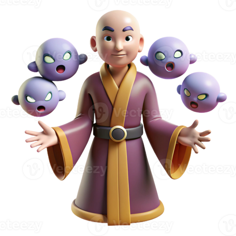 wonderful traditional 3D Illustration Monk Controls Spirits high quality png