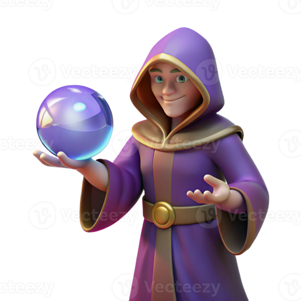 impressive traditional 3D Render Cartoon Wizard Crystal Ball high quality png