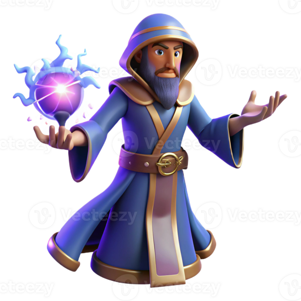 vibrant vintage Wizard 3D Render, Fantasy Magic Illustration 4K png