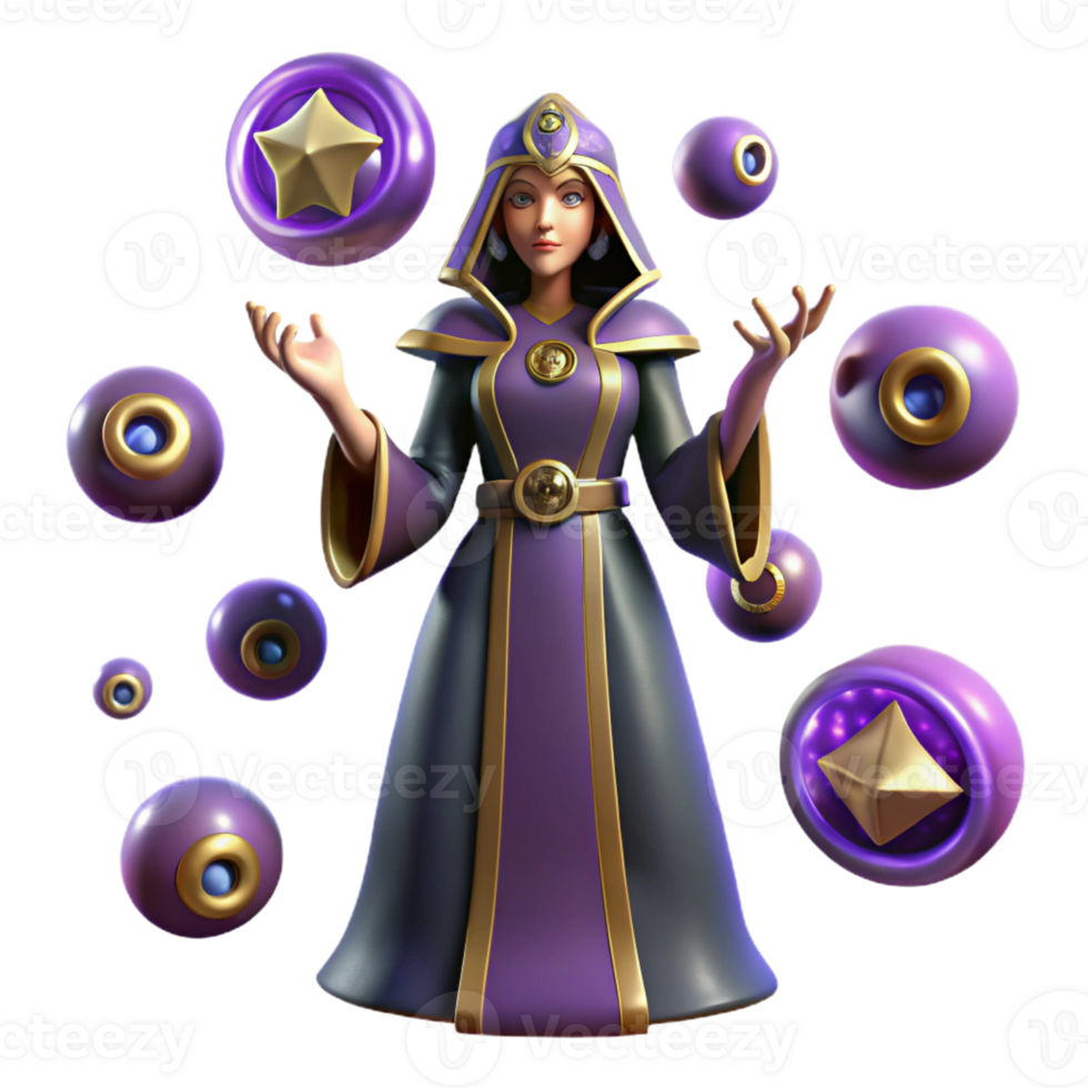 extraordinary minimalist 3D Render of a Female Mage authentic png