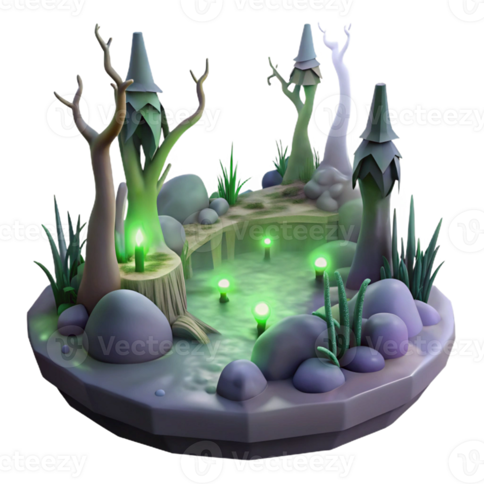 stunning modern Enchanted Pond 3D Illustration authentic png