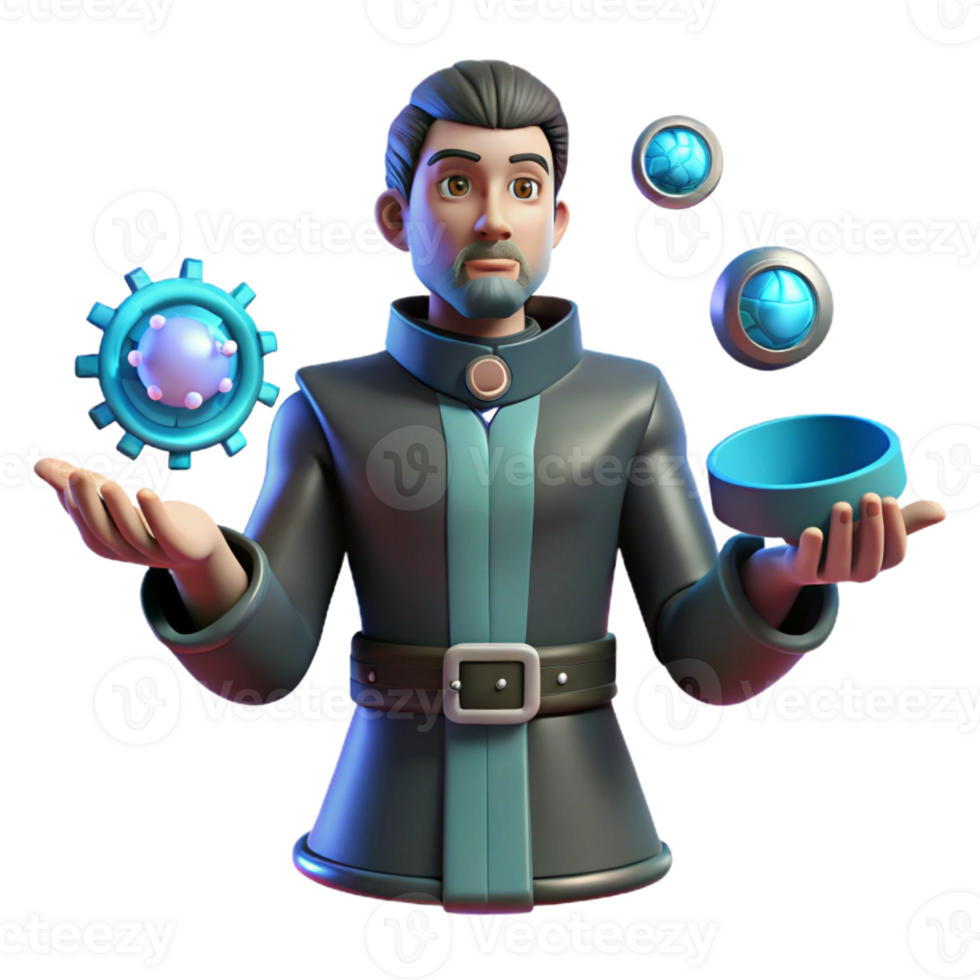 magnificent artistic 3D Render of a Male Wizard with Glowing Orbs 4K png
